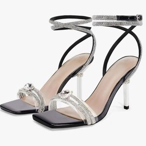 Elegant Black, Rhinestone Women's Heels In Original Box With Shoe Bags  Size 10